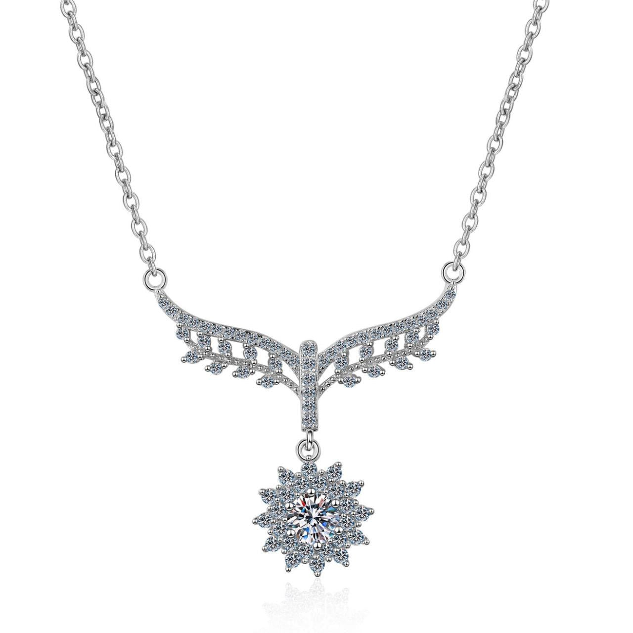 Moissanite Leaf Bar Necklace - 925 Sterling Silver (MJE1139)
