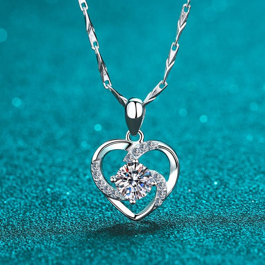 Moissanite Heart Pendant Necklace - 925 Sterling Silver (MJE1141)