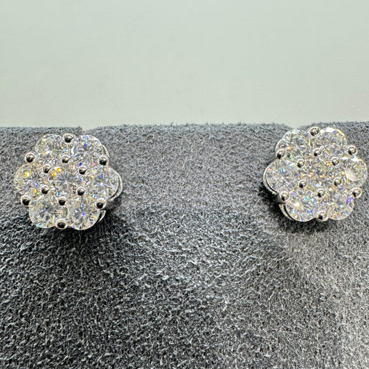 Moissanite earrings with accent stones sterling silver rhodium plated brilliant sparkle halo effect
