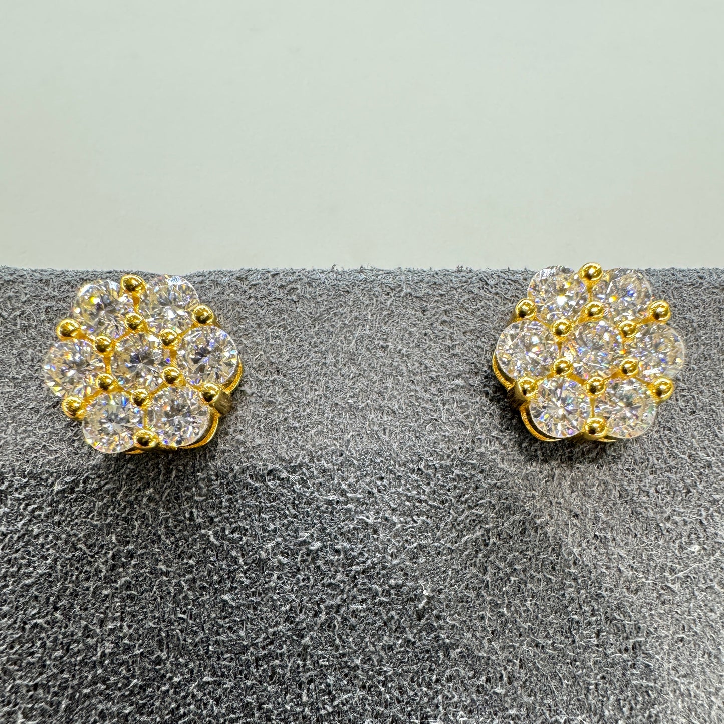 Sterling silver earrings with gold overlay and moissanite, brilliant sparkle, luxurious elegant design

