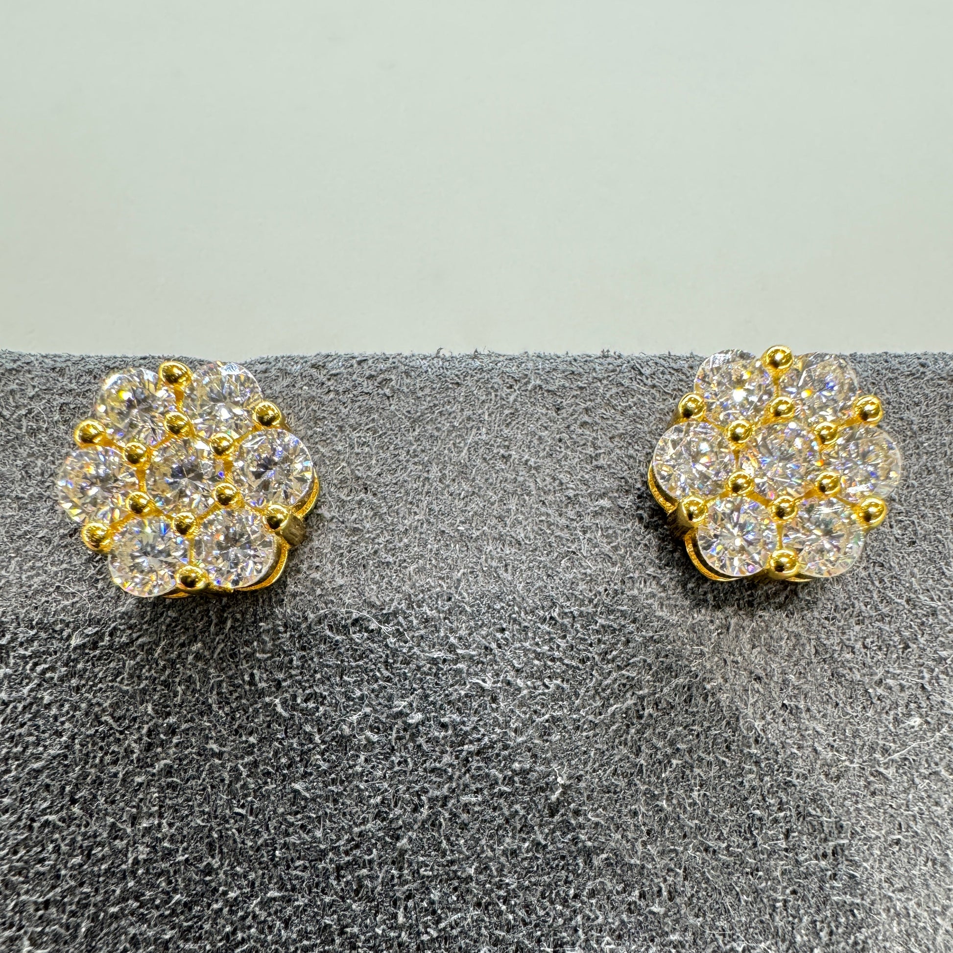 Sterling silver earrings with gold overlay and moissanite, brilliant sparkle, luxurious elegant design
