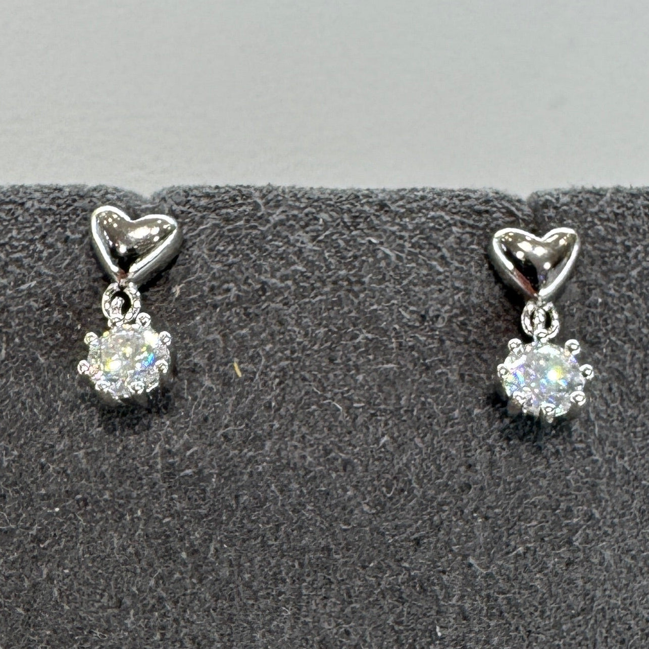 Sterling silver heart earrings with moissanite Model AZ137-E, romantic design, brilliant sparkle
