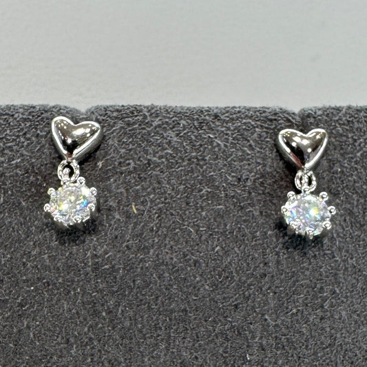Sterling silver heart earrings with moissanite Model AZ137-E, romantic design, brilliant sparkle
