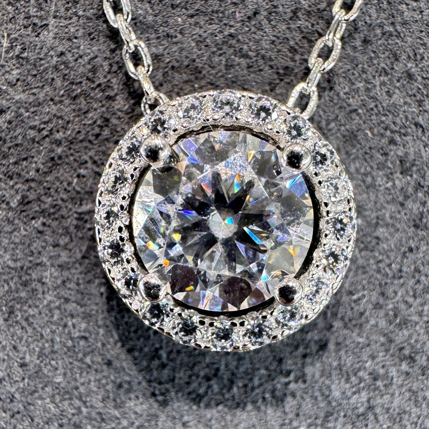 Sterling silver necklace with circular pendant and 1ct moissanite Model MJE1098 elegant sparkle
