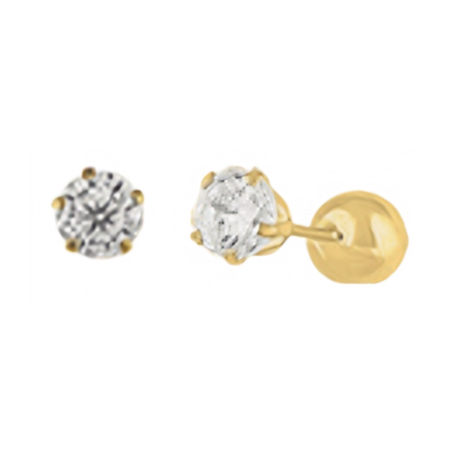 10K Gold Round Crystal Screwback Stud Earrings
