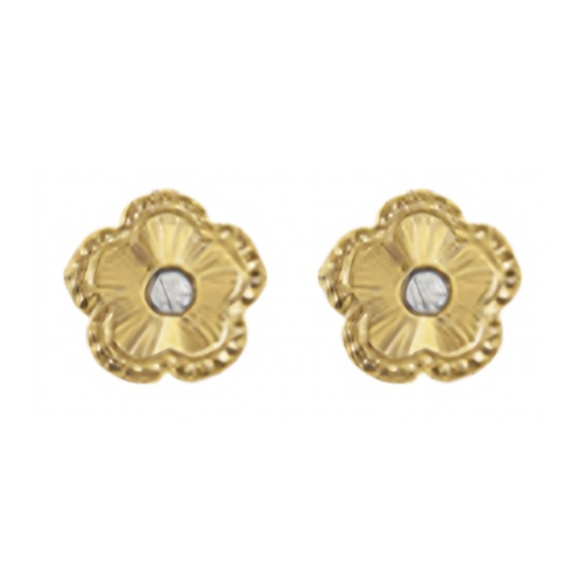 10K Yellow Gold Diamond-Cut Flower Stud Earrings