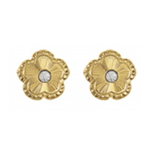 10K Yellow Gold Diamond-Cut Flower Stud Earrings