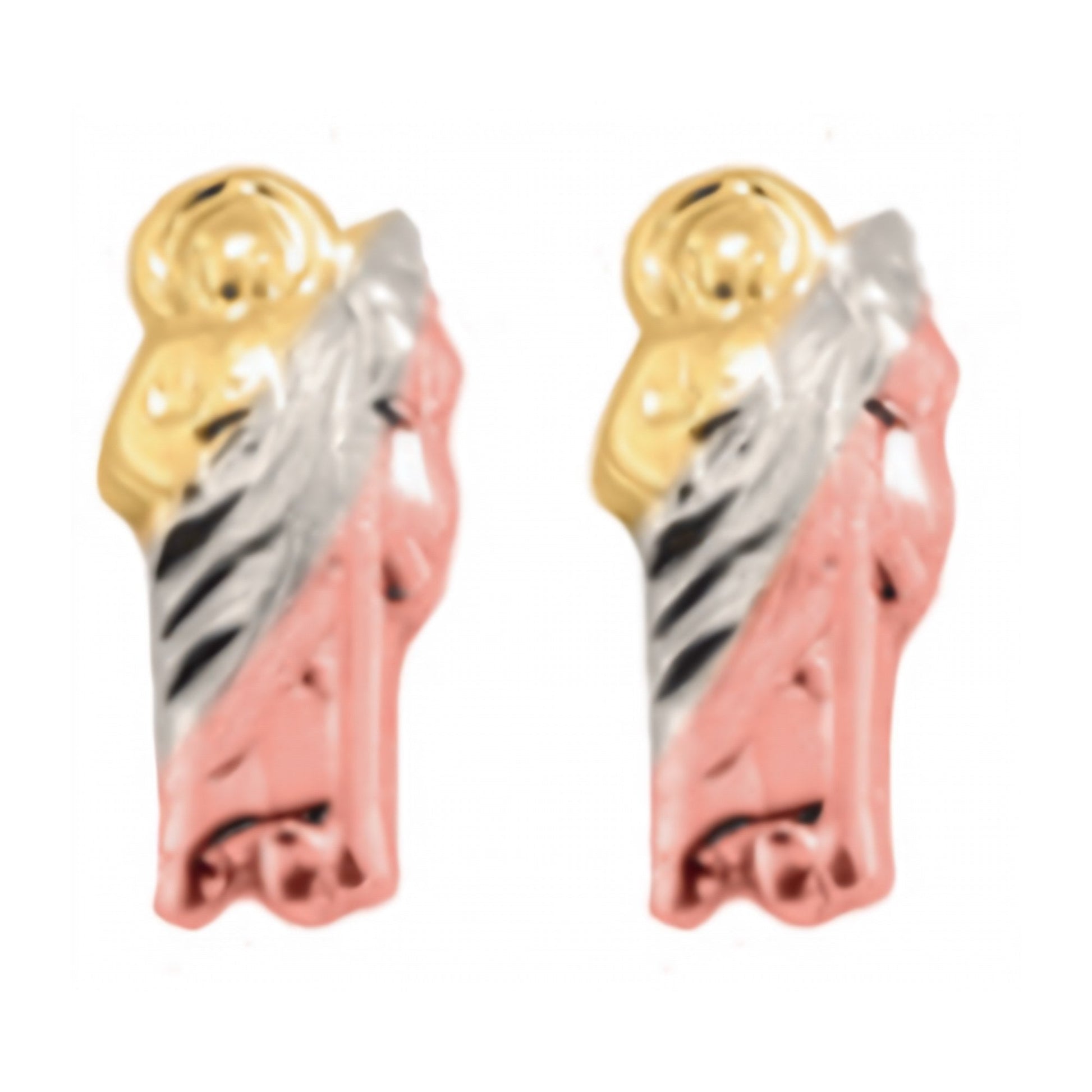 10K Tri-Color Gold San Judas Stud Earrings Small