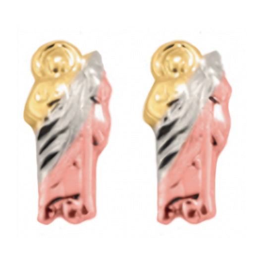 10K Tri-Color Gold San Judas Stud Earrings Small