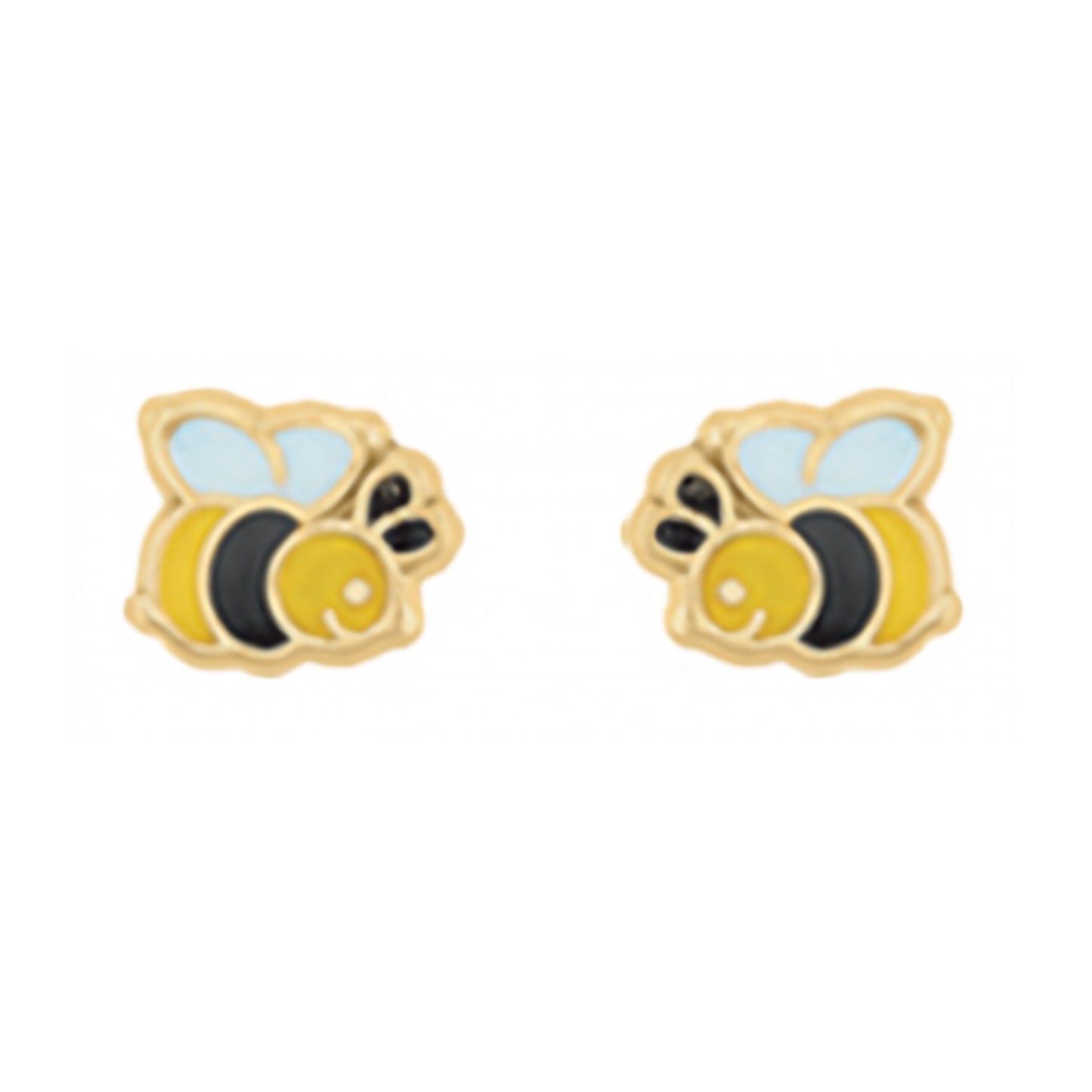 10K Gold Enamel Bee Stud Earrings