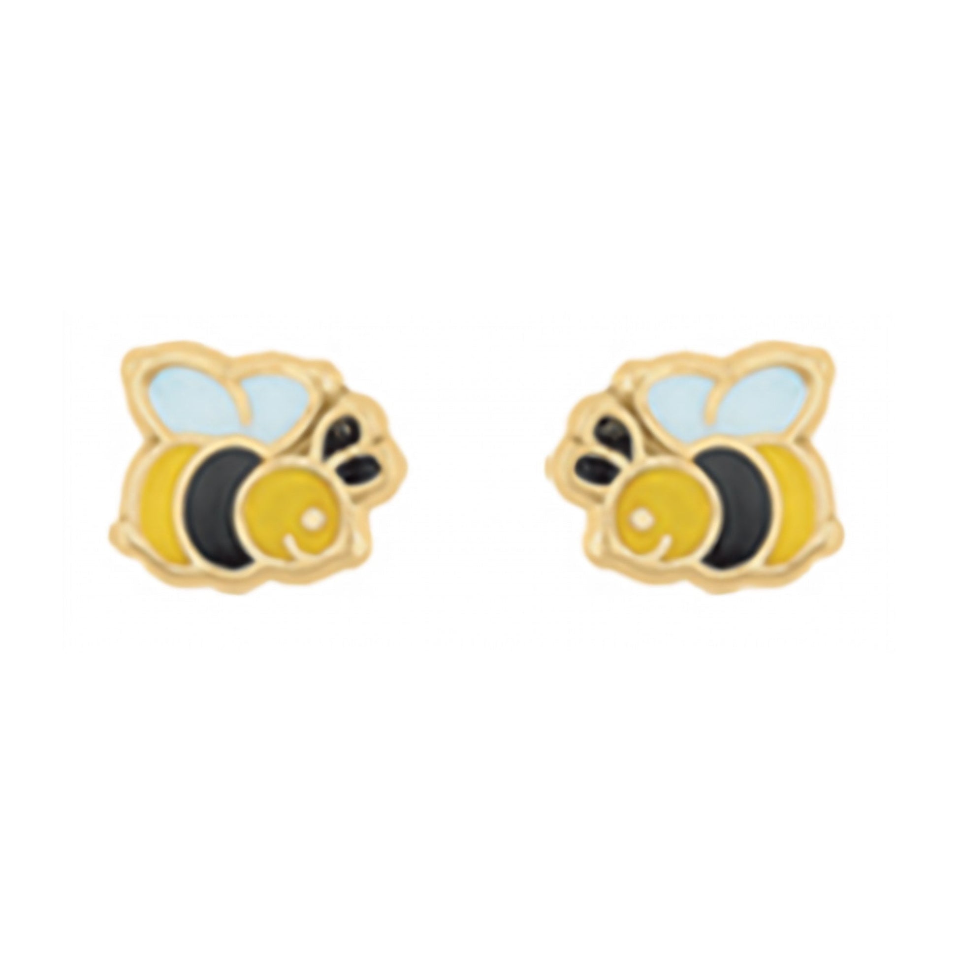 10K Gold Enamel Bee Stud Earrings