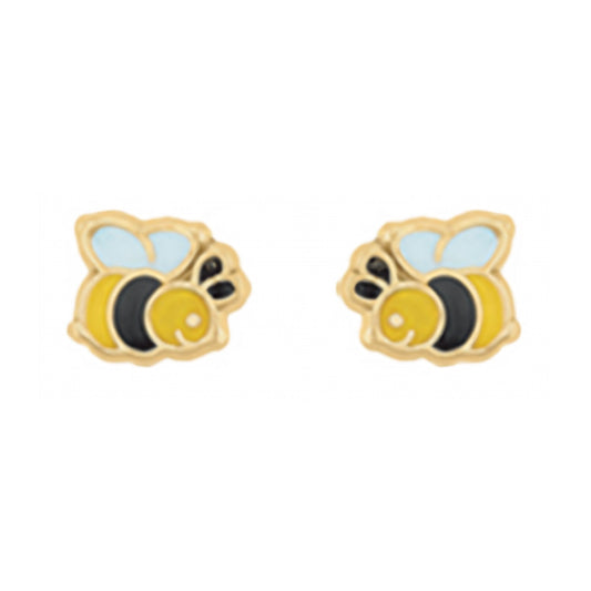 10K Gold Enamel Bee Stud Earrings