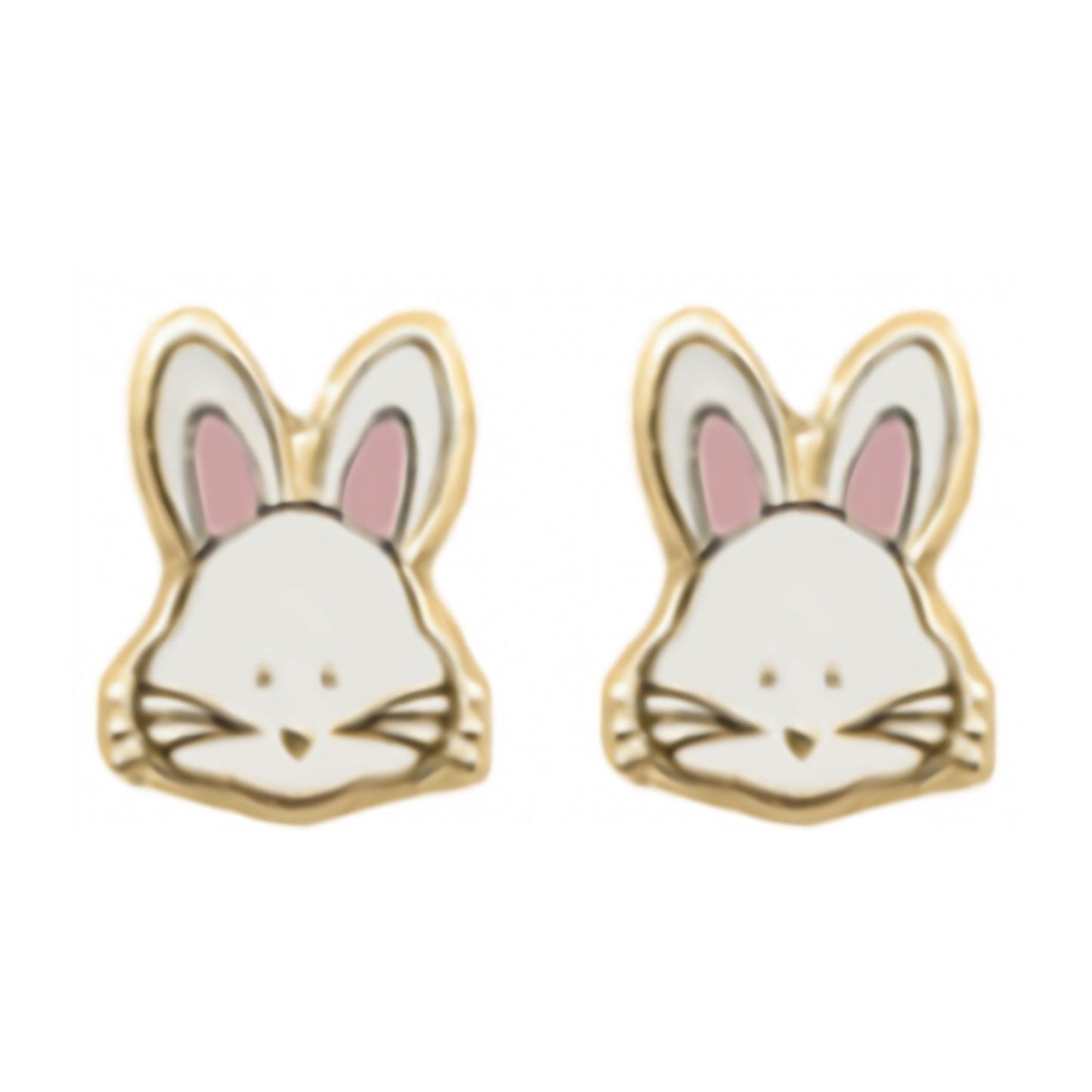 10K Gold Enamel Bunny Stud Earrings