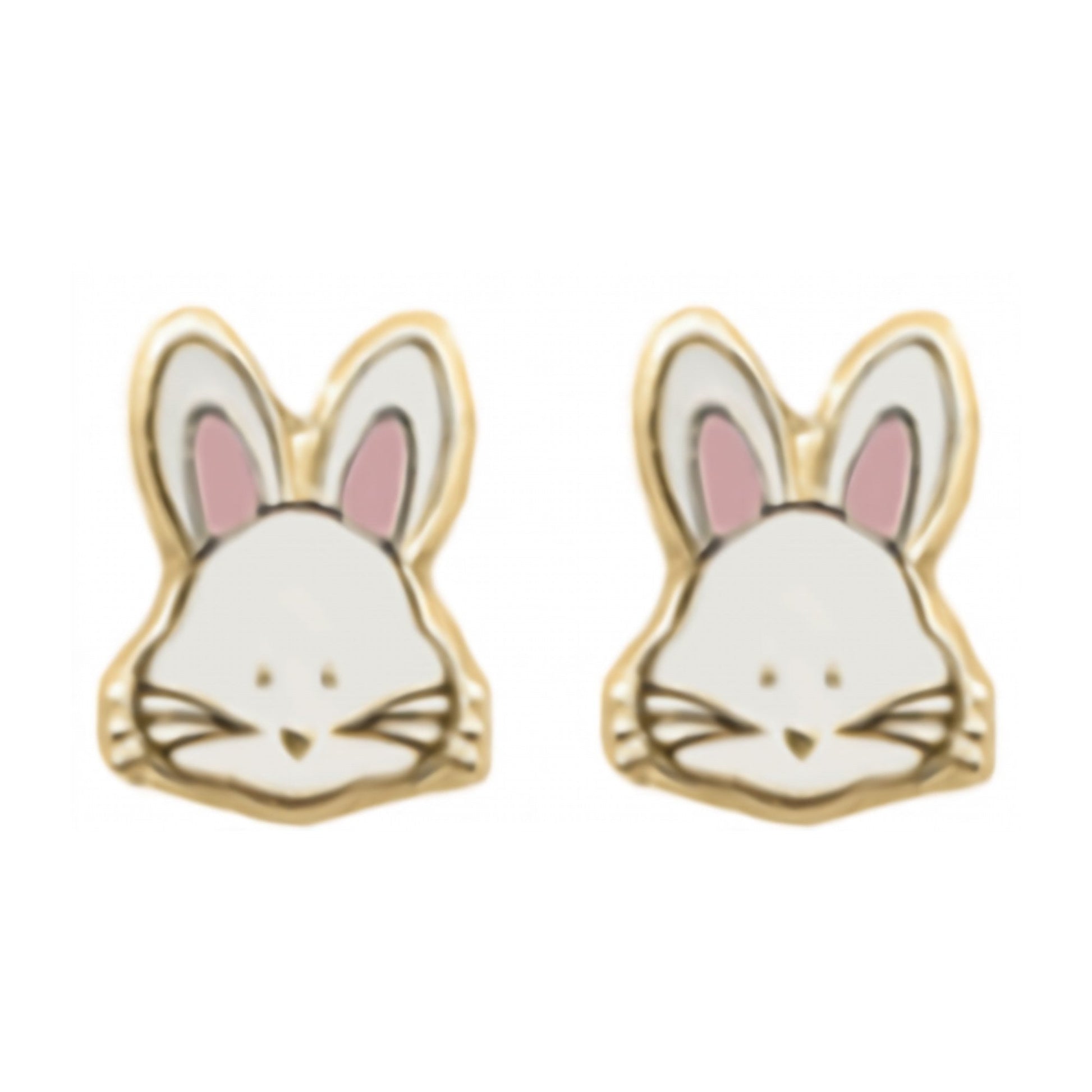 10K Gold Enamel Bunny Stud Earrings