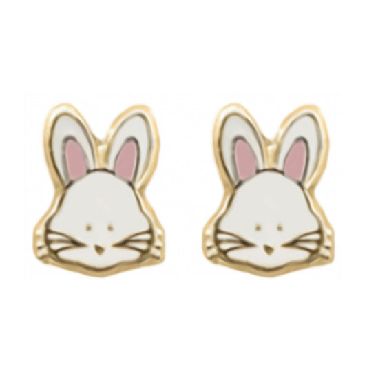 10K Gold Enamel Bunny Stud Earrings