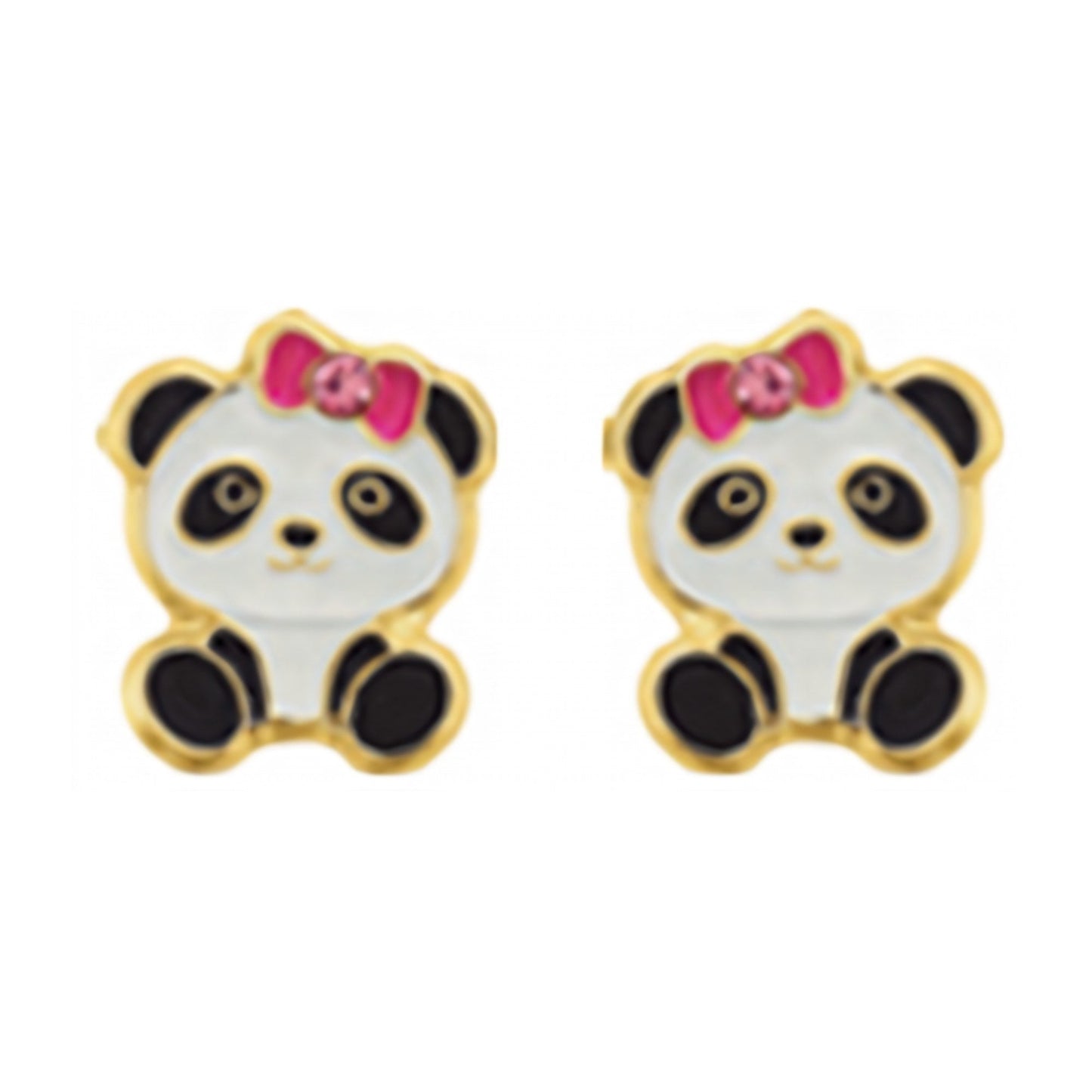 10K Gold Enamel Panda Stud Earrings