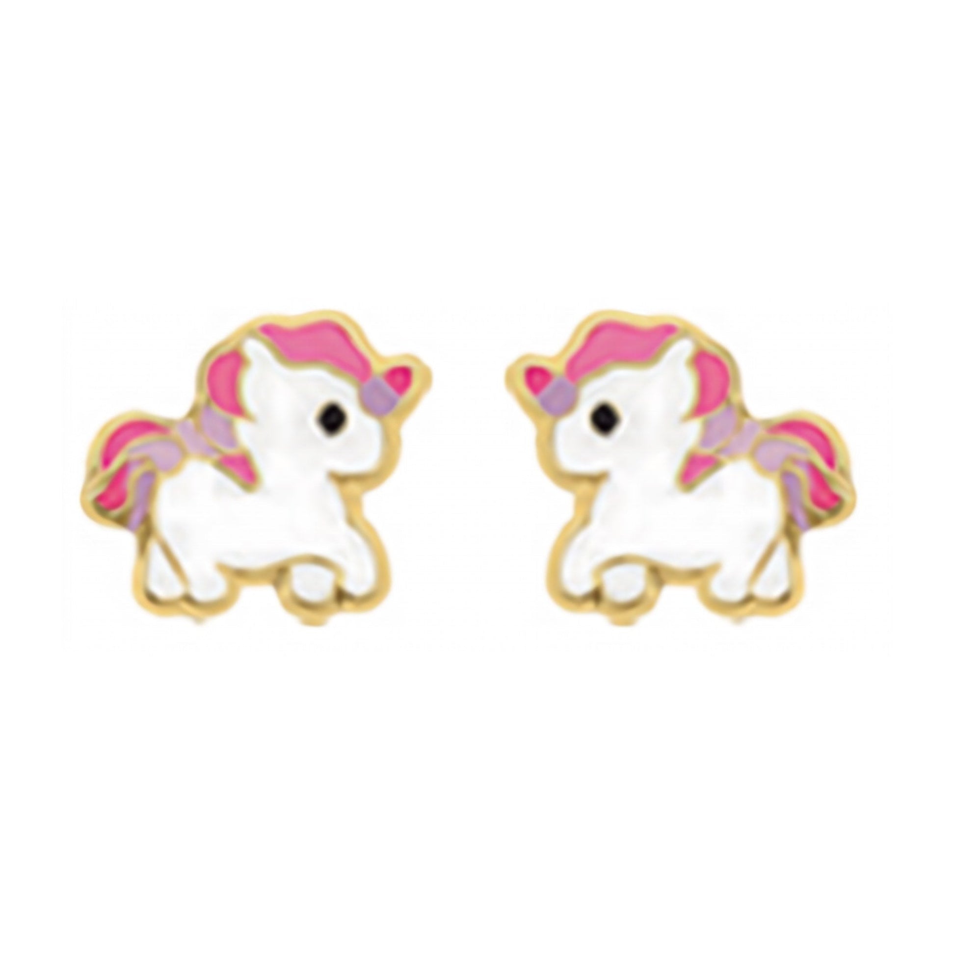 10K Gold Enamel Unicorn Stud Earrings