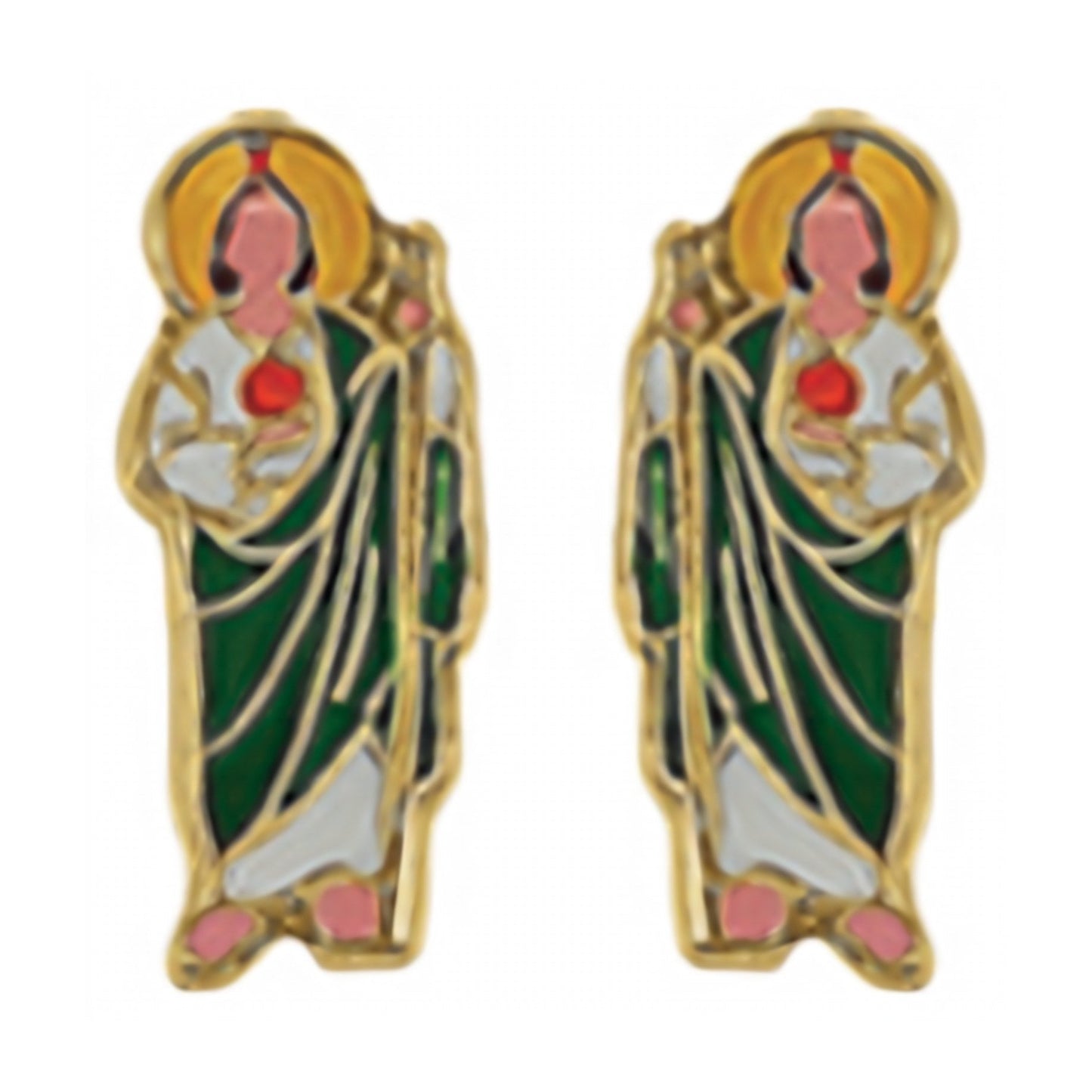 10K Gold Enameled San Judas Stud Earrings