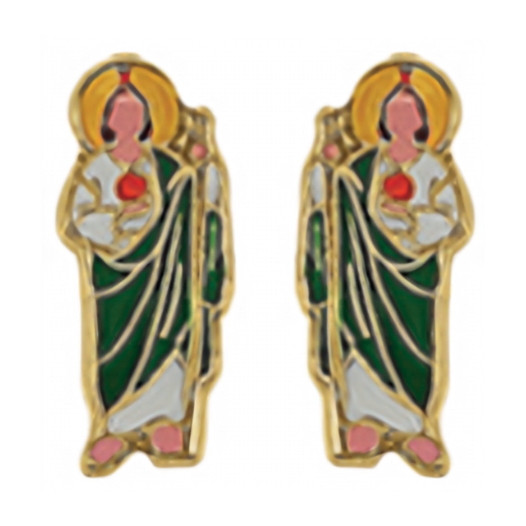 10K Gold Enameled San Judas Stud Earrings
