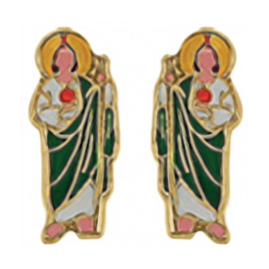 10K Gold Enameled San Judas Stud Earrings
