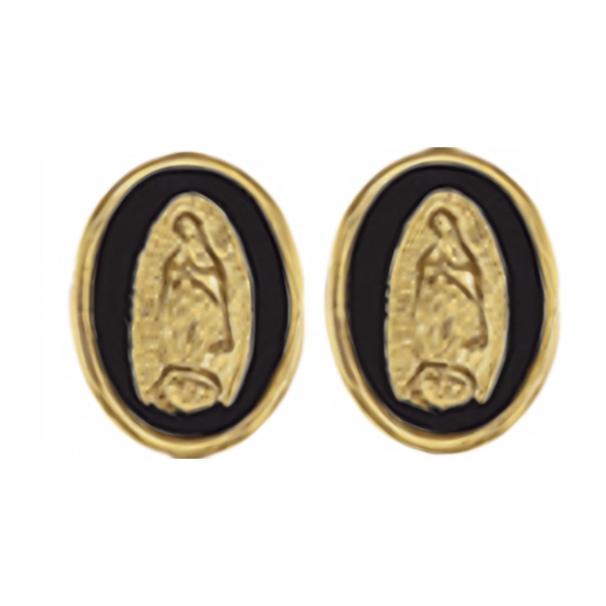 10K Gold Virgin of Guadalupe Onyx Stud Earrings