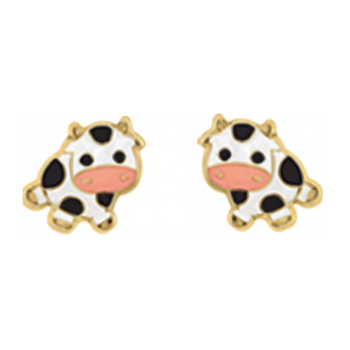 10K Gold Enamel Cow Stud Earrings