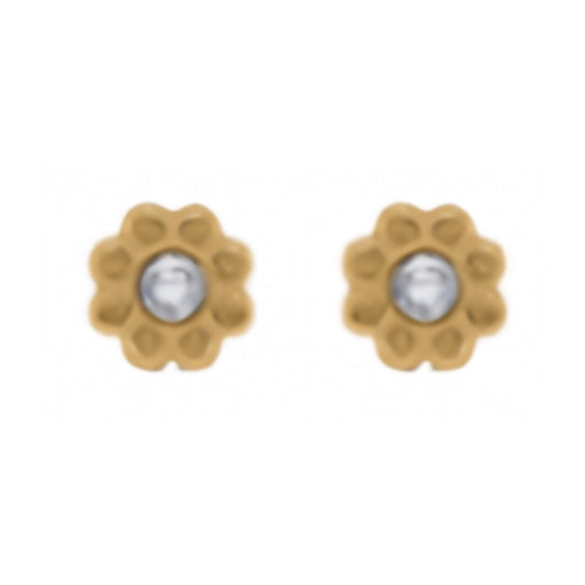 10K Gold Mini Flower Crystal Stud Earrings
