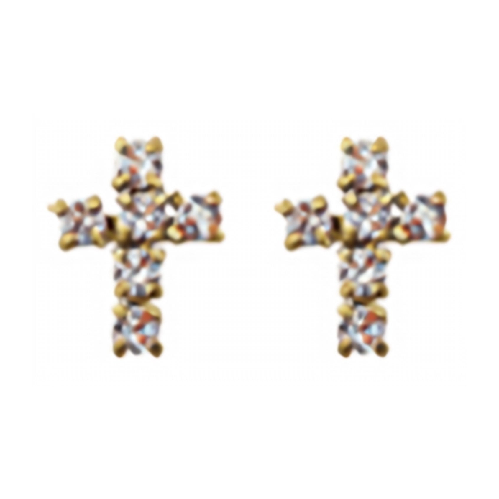 10K Gold Mini Crystal Cross Stud Earrings