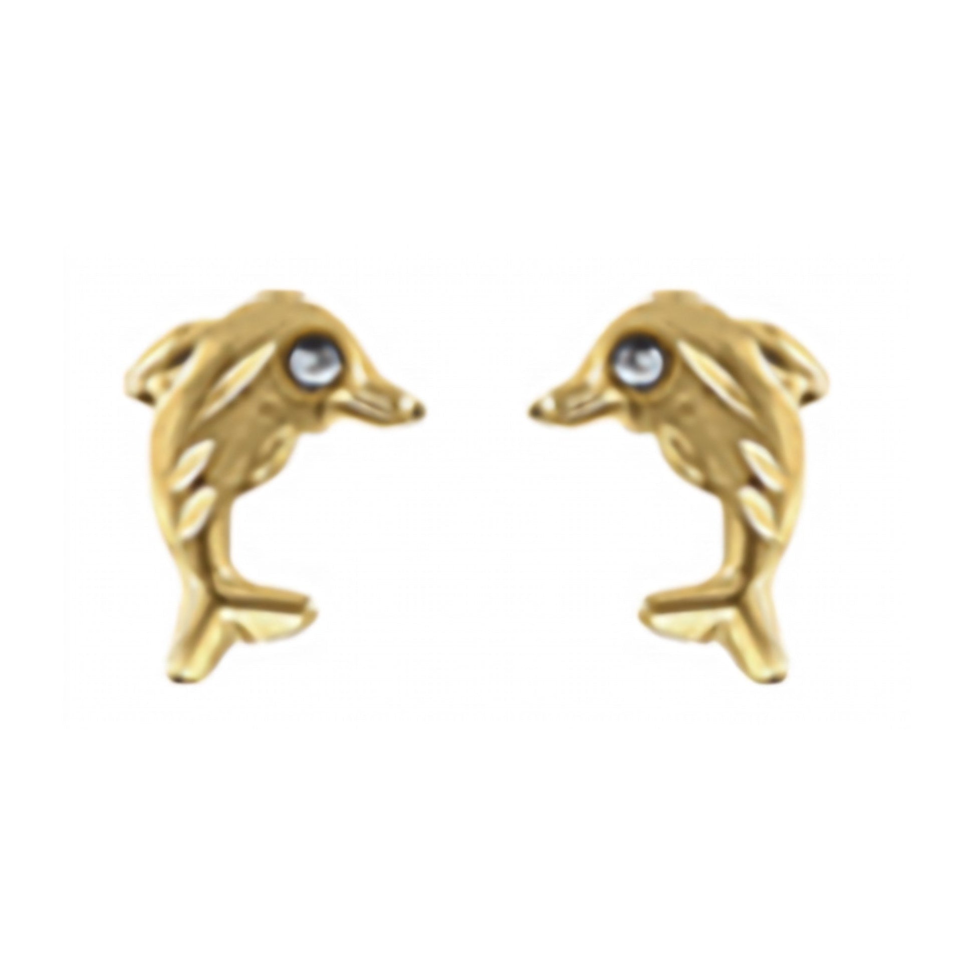 10K Gold Satin Dolphin Stud Earrings