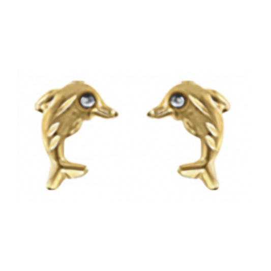 10K Gold Satin Dolphin Stud Earrings