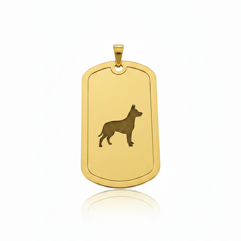 Large dog tag with border stainless steel gold plated blank