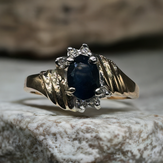 10K White Gold Ring with Sapphire & Diamond Accents