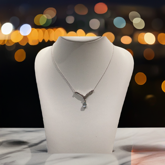 10K White gold.05 ct Blue topaz diamond pendant gold chain