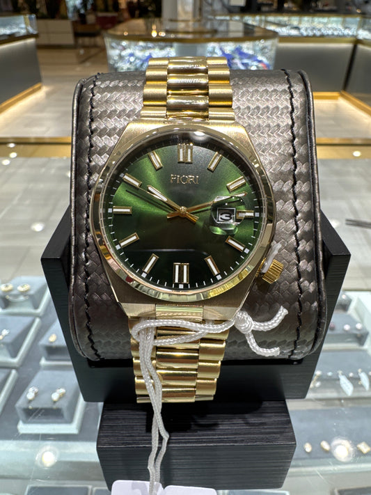 Fiori 3953 Men's Screw Crown Watch - Green Dial Two-Tone