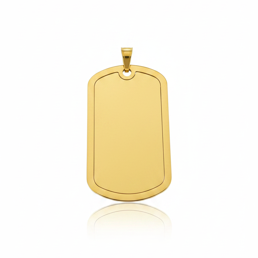 Large dog tag with border stainless steel gold plated blank