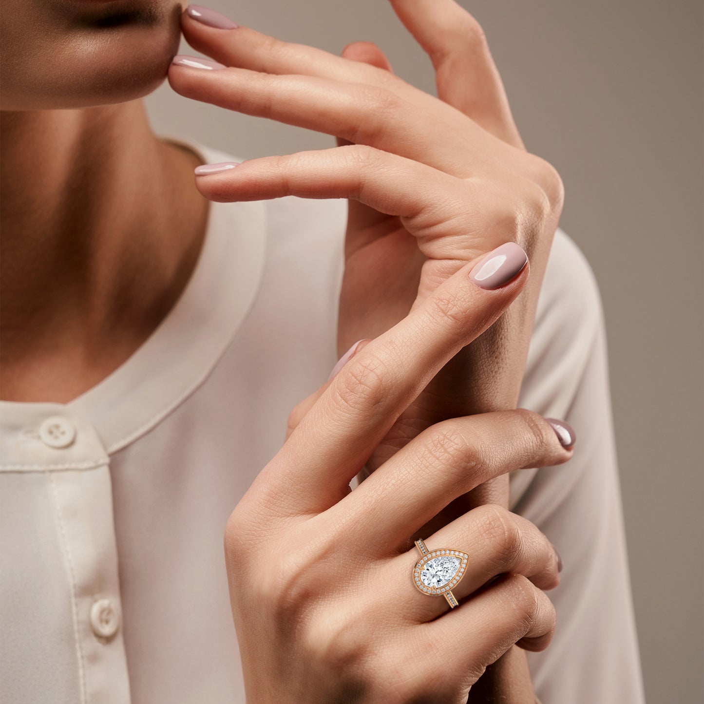 Pear Halo Engagement Ring with Pavé Band DM-008