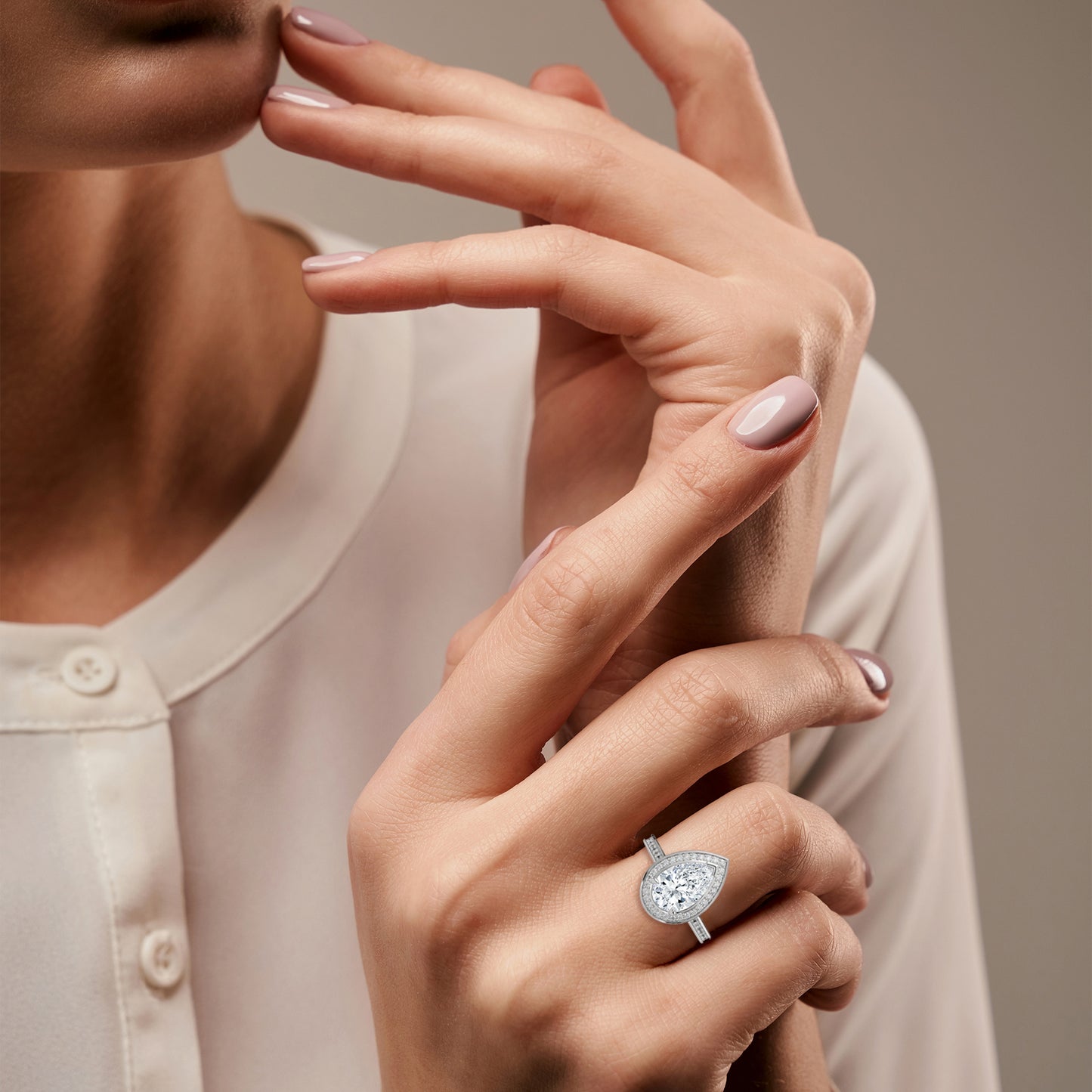 Pear Halo Engagement Ring with Pavé Band DM-008