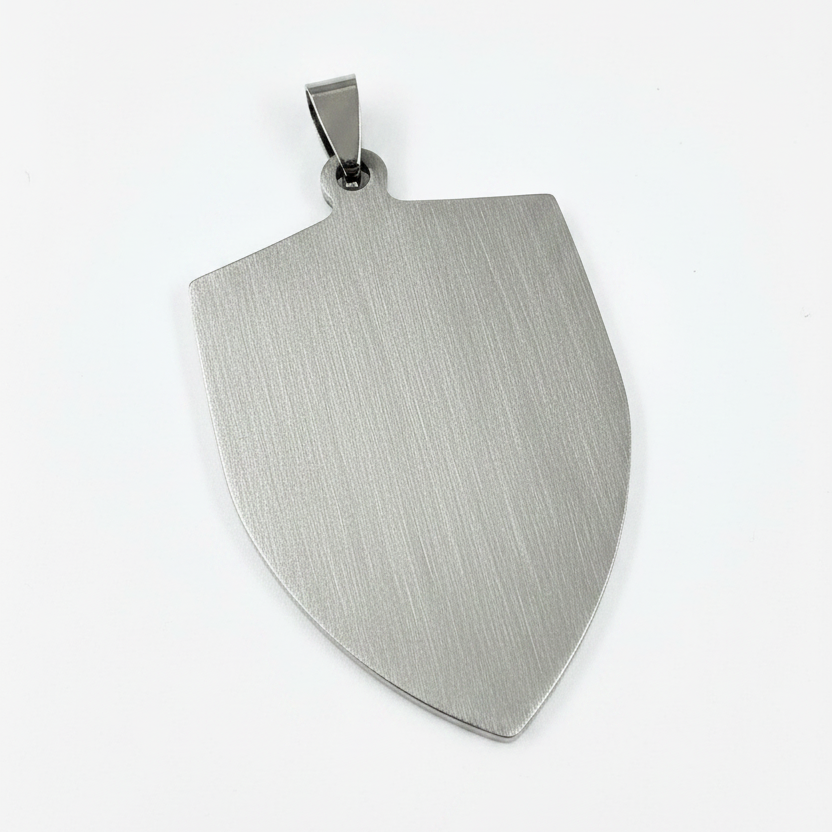Large stainless steel shield pendant blank