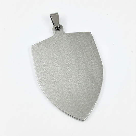 Large stainless steel shield pendant blank